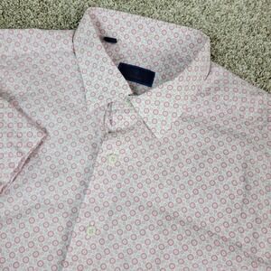 David Donahue Mens XL White Red AOP Floral Button Up Short Sleeve Linen Blend